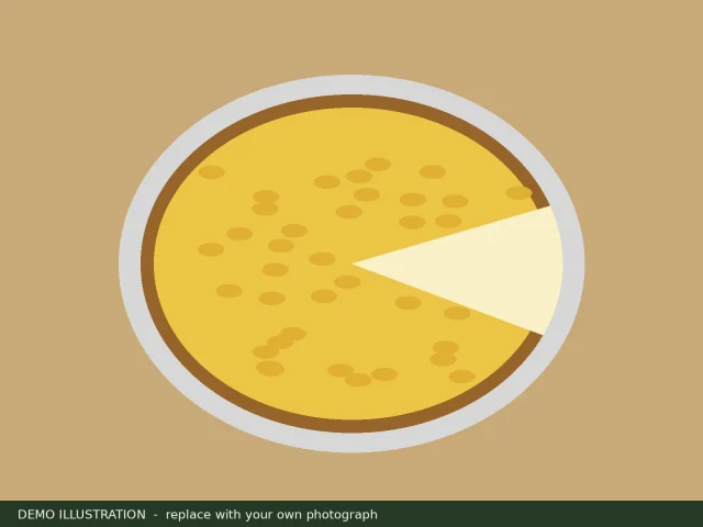 Demo illustration of a round golden omelette with a slice cut out